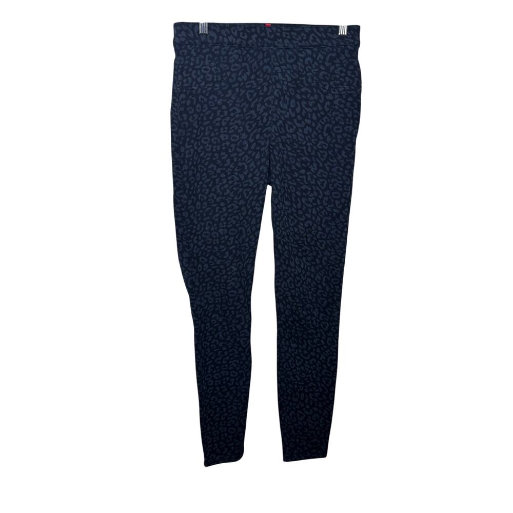 Spanx Blue Leopard Print‎ Skinny Pants Women’s S Cotton Blend Stretch Mid Rise